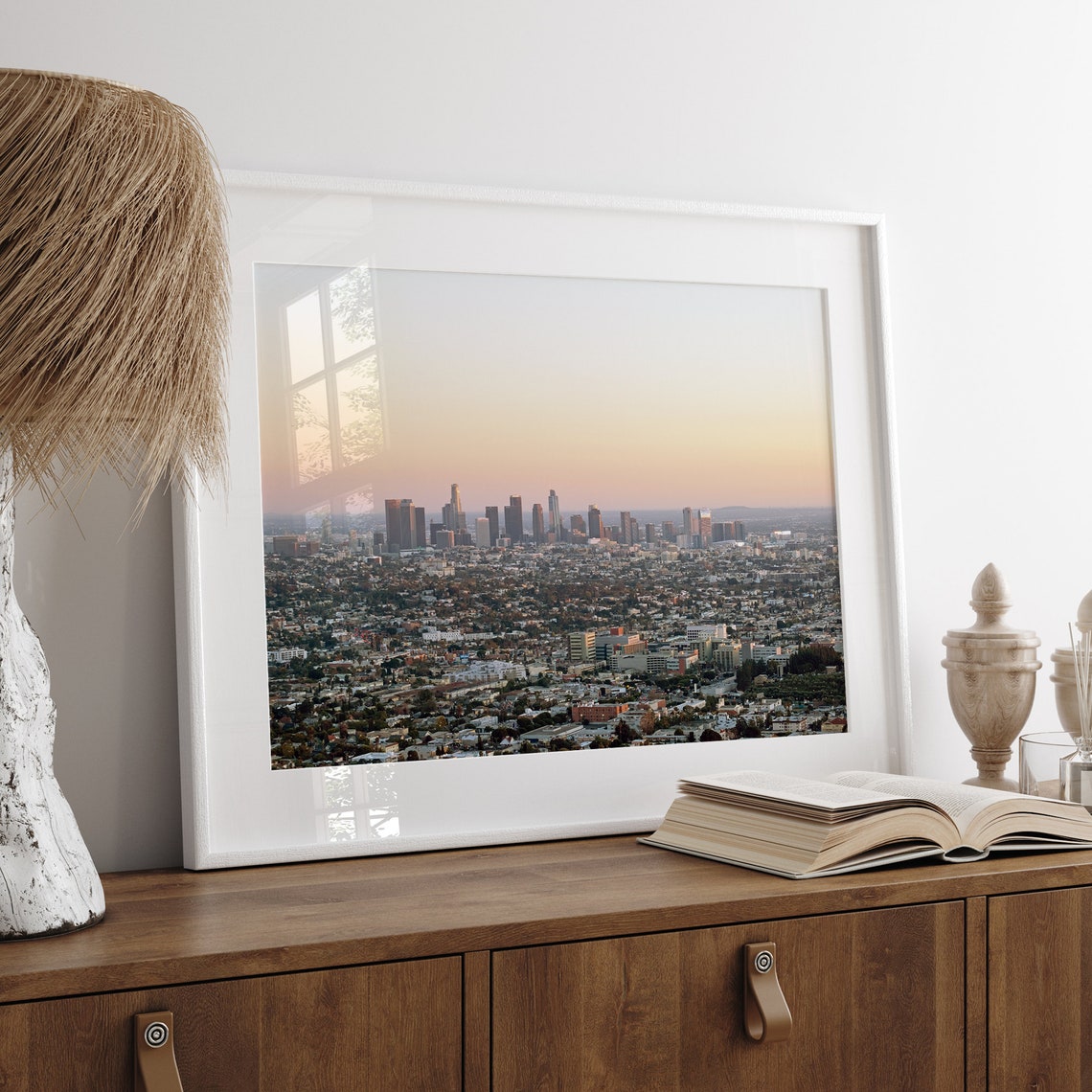 Los Angeles Skyline Sunset Pink Sky Downtown Cityscape Travel Poster - Image 2
