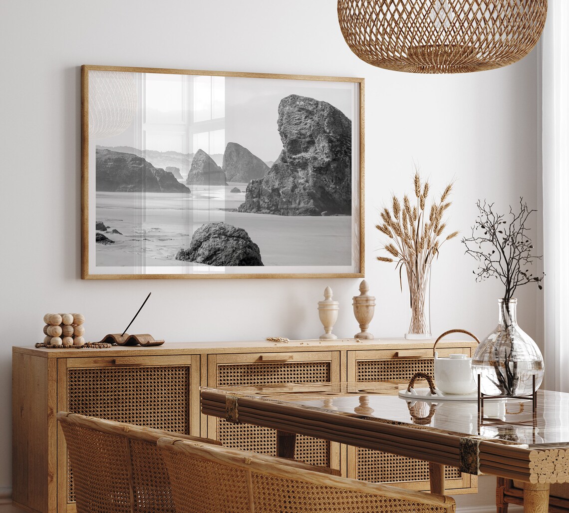 Oregon Beach Black and White Travel Poster - Image 4