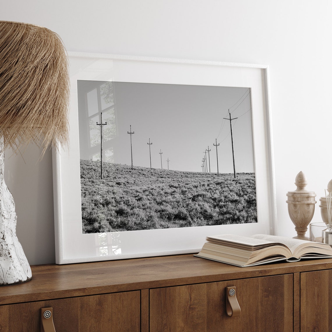 Black And White Telephone Poles Sagebrush Hill Minimalist West Poster - Image 2