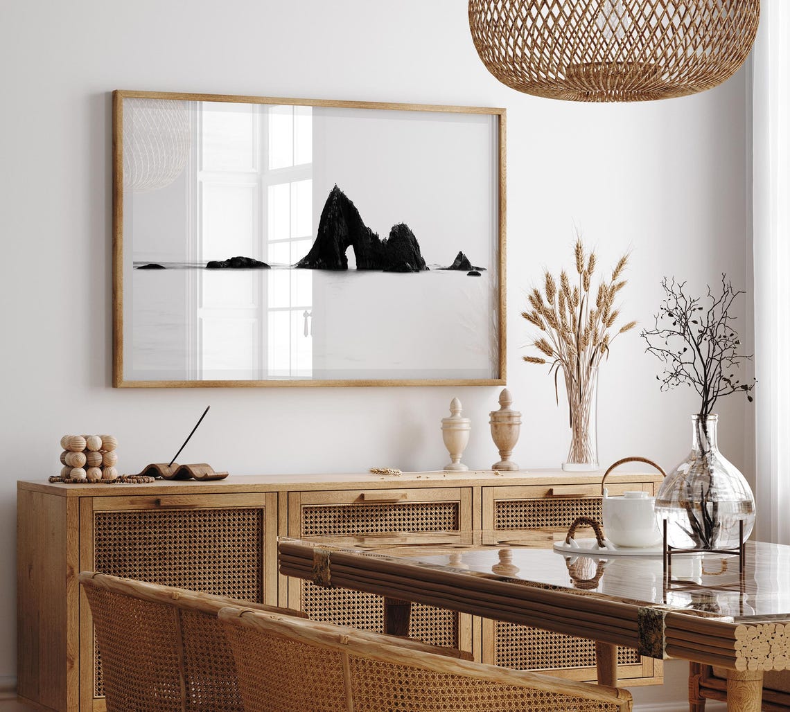 Black And White Sea Stack Rock Arch Minimalist Coast Wall Art Poster - Image 4