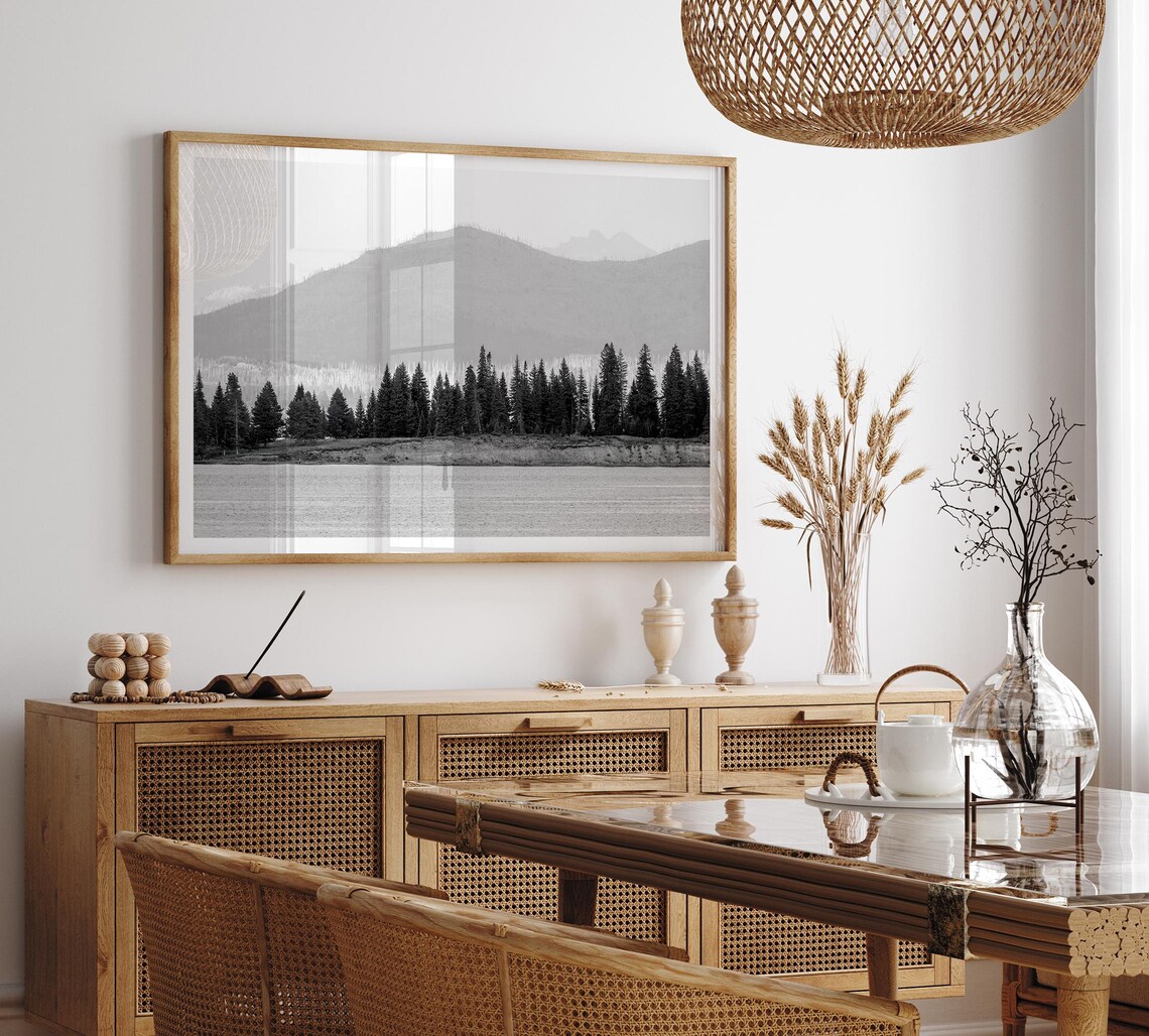 Lake Trees Black And White Forest Wall Art Print - Image 4