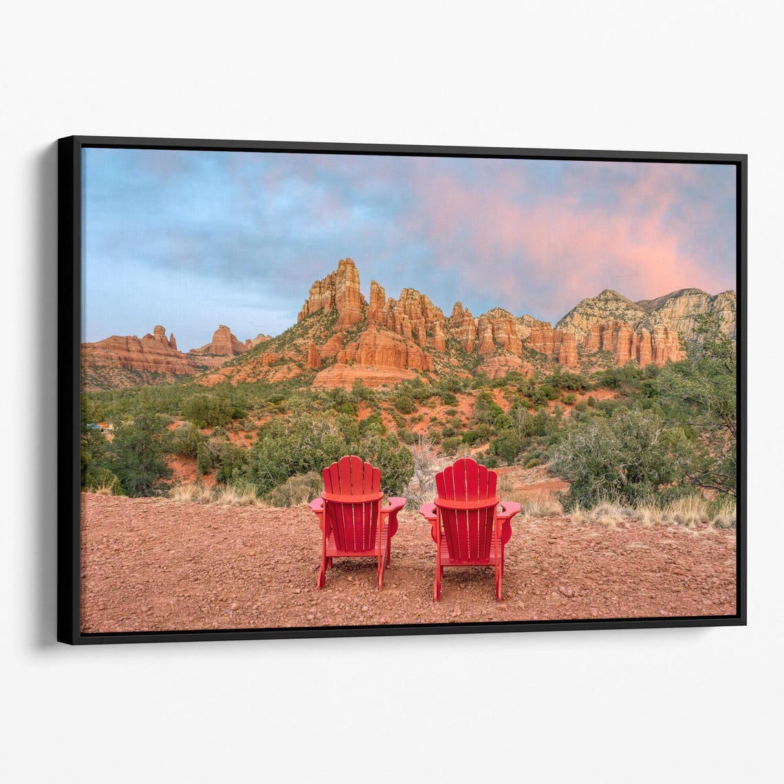 Sedona Arizona Red Rock Sunset Two Chairs Desert Viewpoint Poster - Image 4