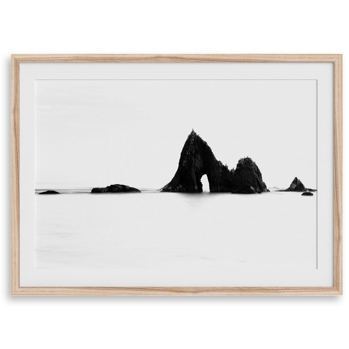 Black And White Sea Stack Rock Arch Minimalist Coast Wall Art Poster