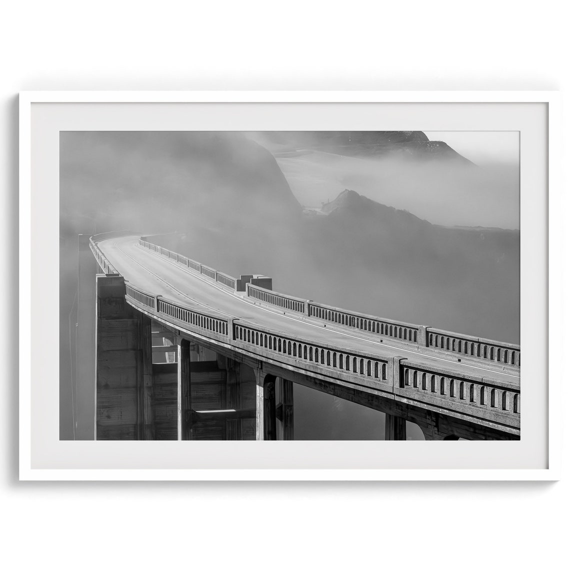Big Sur Bixby Creek Bridge In Fog Black And White Highway 1 Print