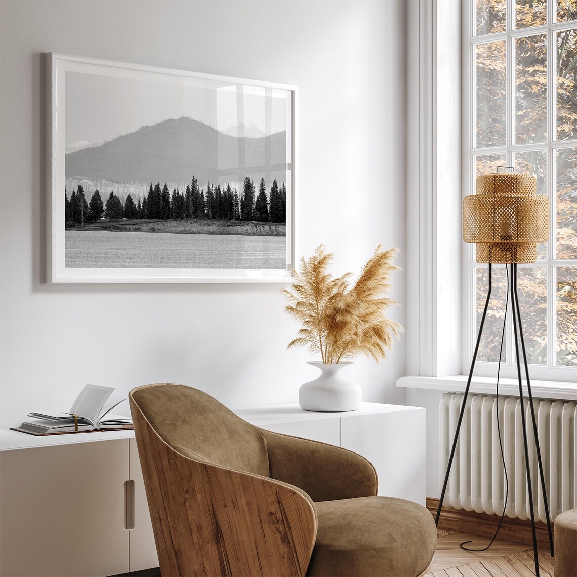 Lake Trees Black And White Forest Wall Art Print - Image 5
