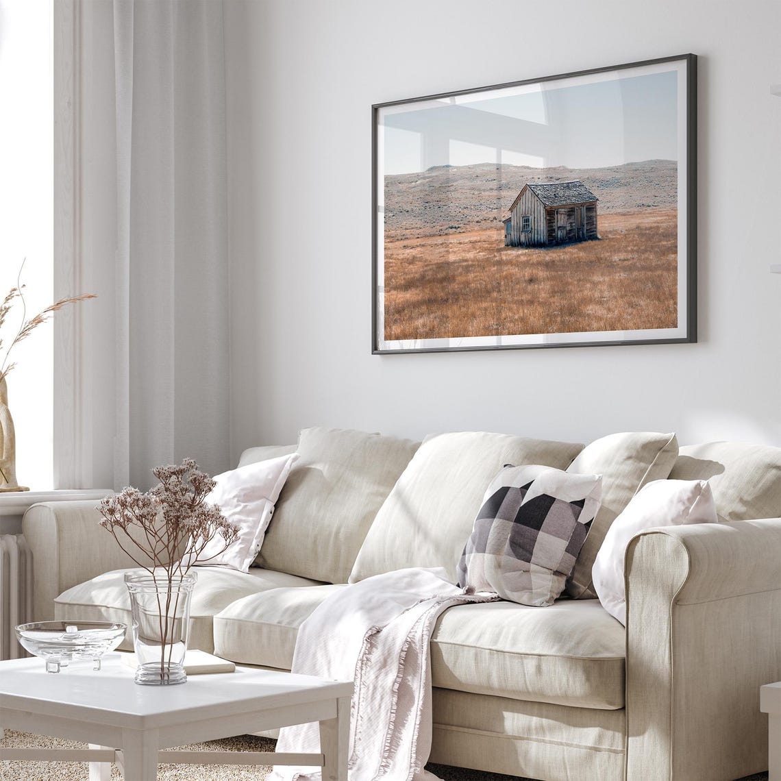 Rustic Wooden Cabin In Golden Prairie Field Old West Landscape Poster - Image 3