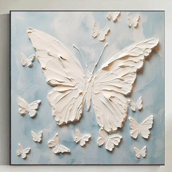 Animal Art White 3d Texture Butterfly Painting Abstract Minimalist Butterfly Painting Abstract Butterfly Art Custom Oil Painting