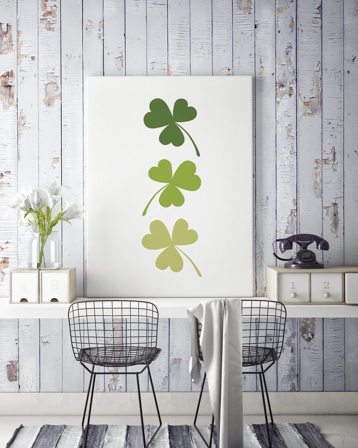 Three Green Shamrocks Minimalist St Patricks Day Wall Art Poster - Image 3