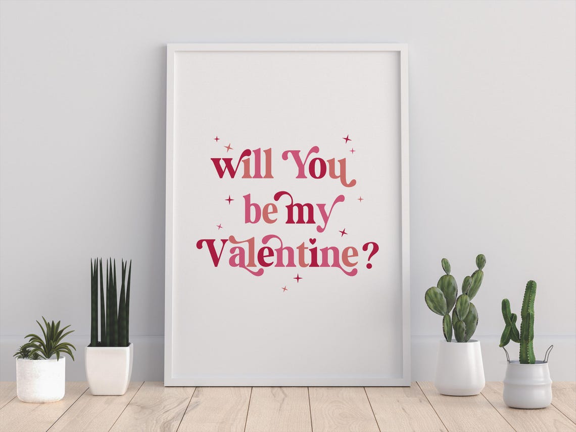 Will You Be My Valentine Retro Script Pink Love Sign Wall Art Print - Image 2
