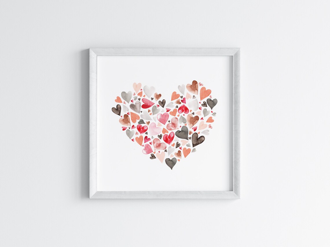 Valentine Heart Collage Pink Watercolor Hearts Love Wall Art Print - Image 4