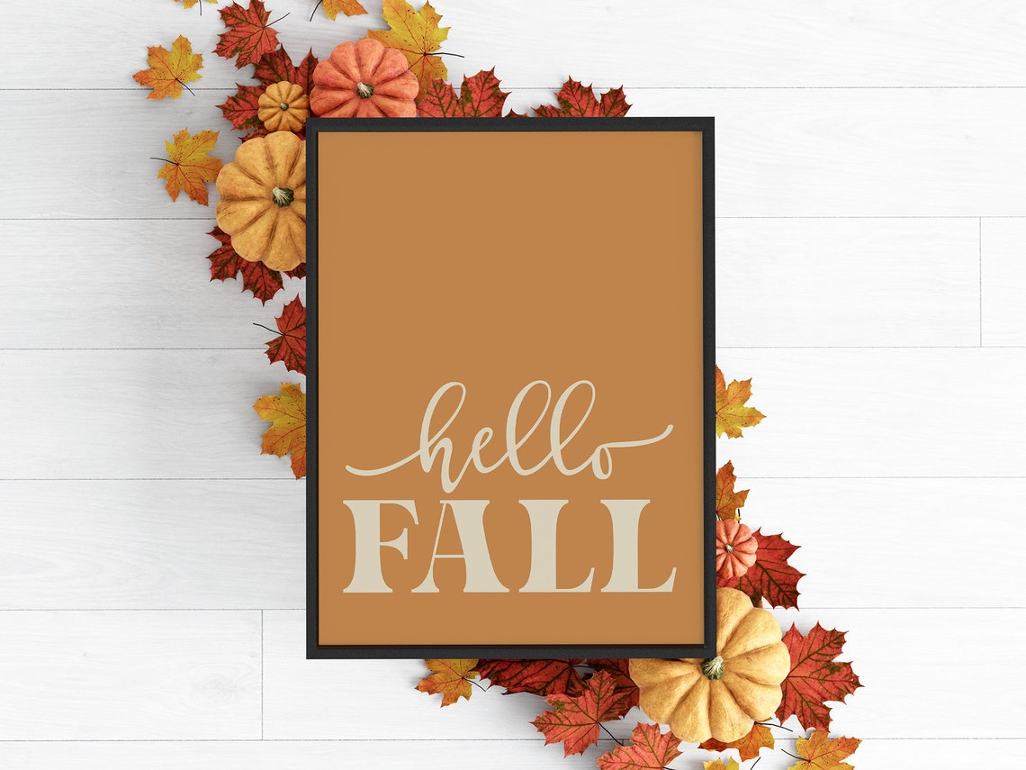 Hello Fall Caramel Cream Script Modern Autumn Typography Print - Image 5