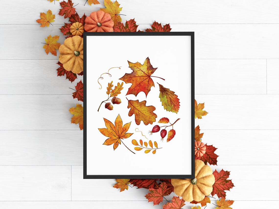 Scattered Autumn Leaves Watercolor Orange Fall Foliage Art Print - Image 5