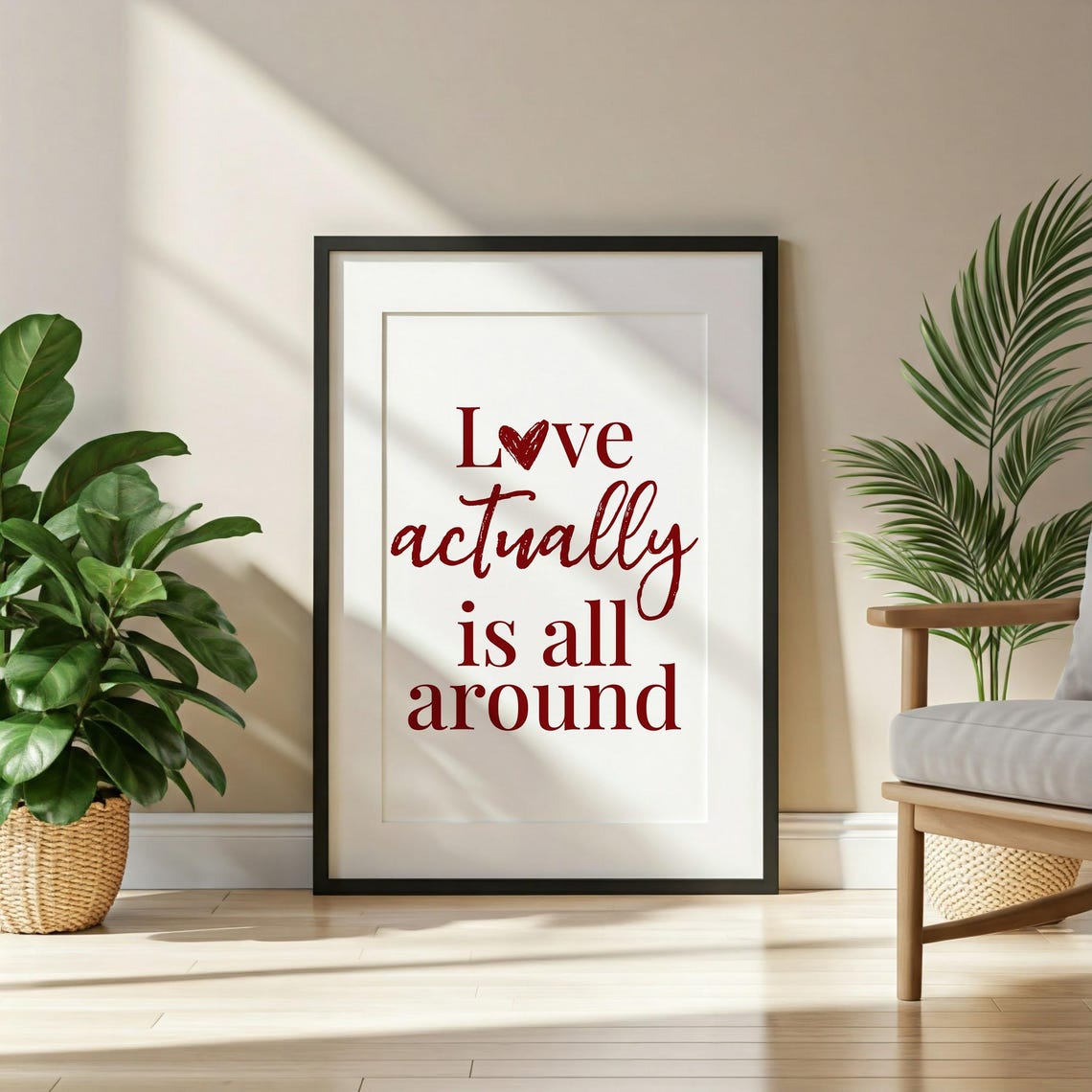 Love Actually Is All Around Romantic Red Quote Heart Art Poster - Image 3