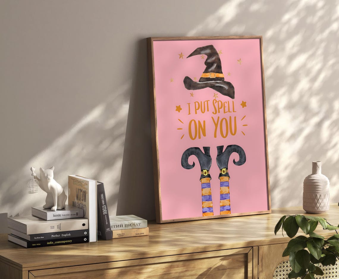 I Put Spell On You Quote Pink Witch Hat Cute Halloween Poster