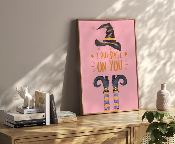 I Put Spell On You Quote Pink Witch Hat Cute Halloween Poster