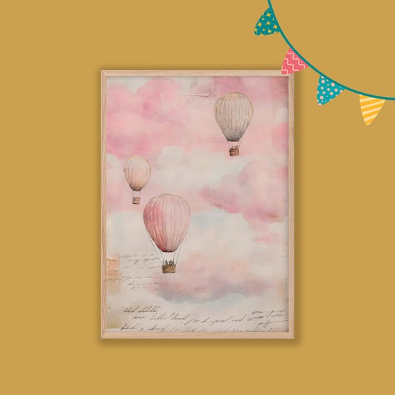 Balloon Nursery Decor Baby Room Wall Art Nursery Decor Prints Animal Boho Kids Room Decor Instant Playroom Print