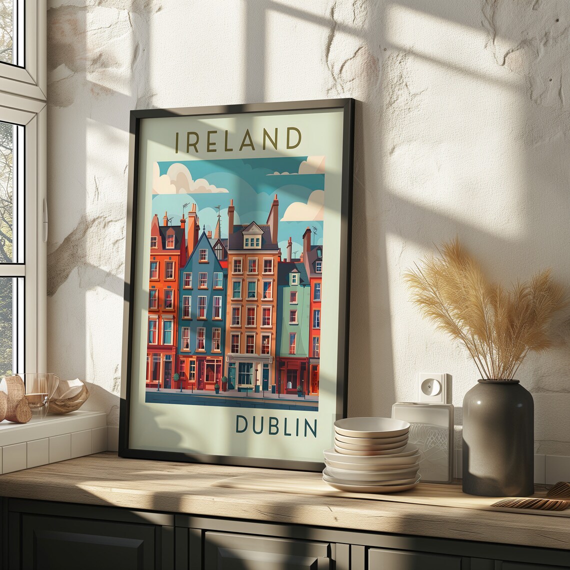 Charming Dublin Ireland Colorful Row Houses Retro Travel Art Poster - Image 2