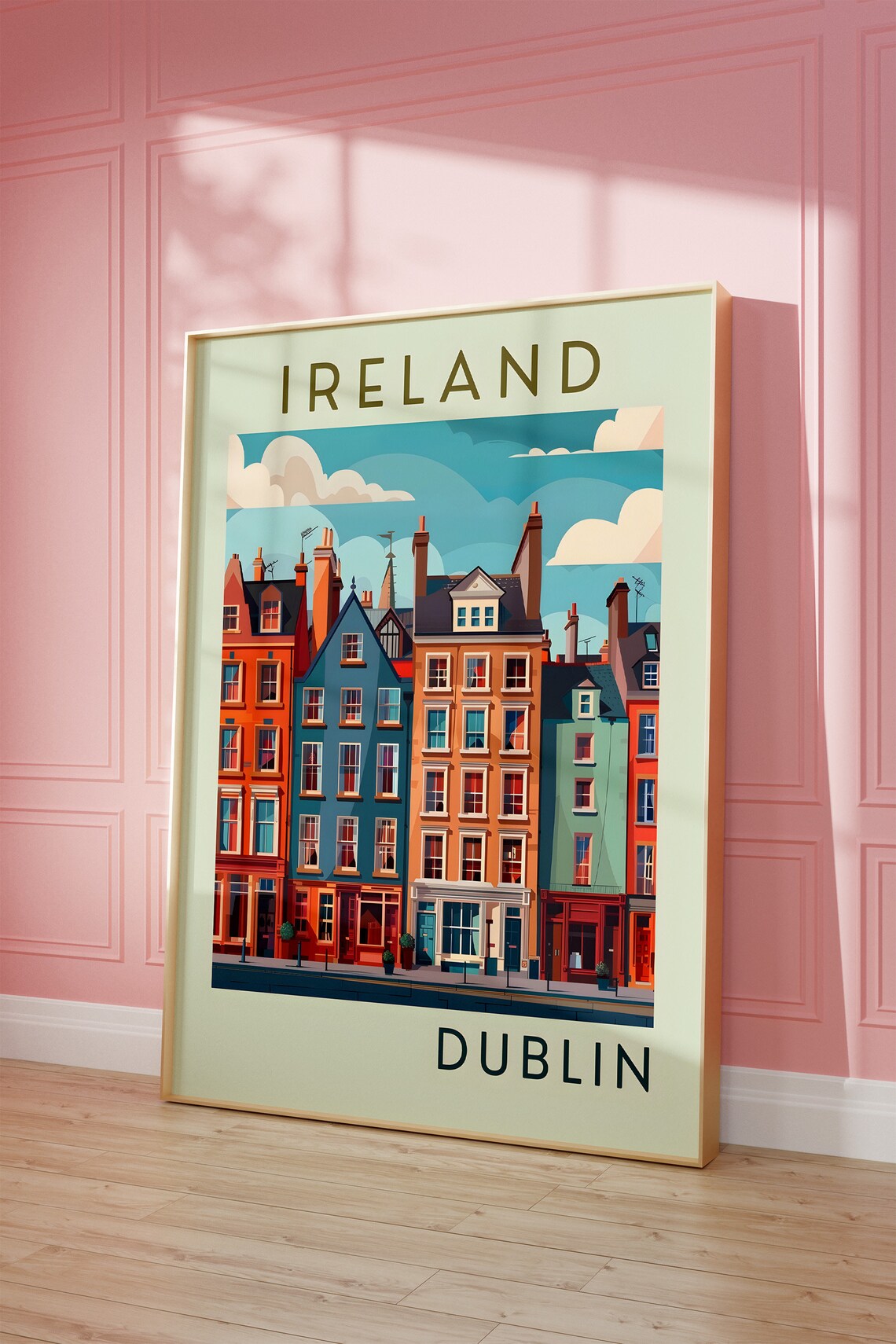 Charming Dublin Ireland Colorful Row Houses Retro Travel Art Poster - Image 3