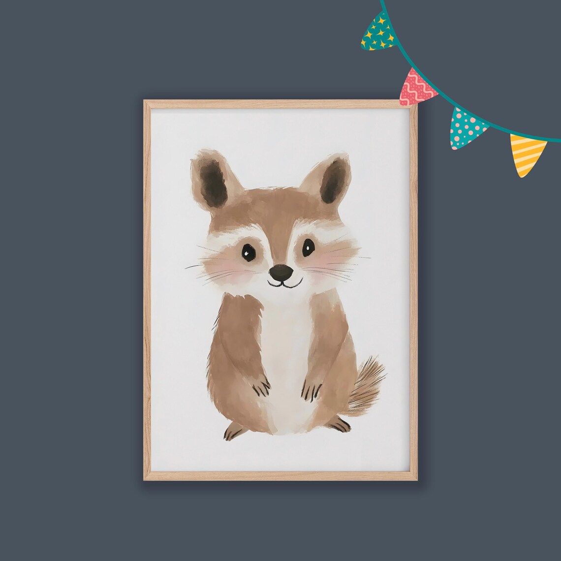Cute Raccoon Watercolor Portrait Woodland Nursery Baby Room Poster