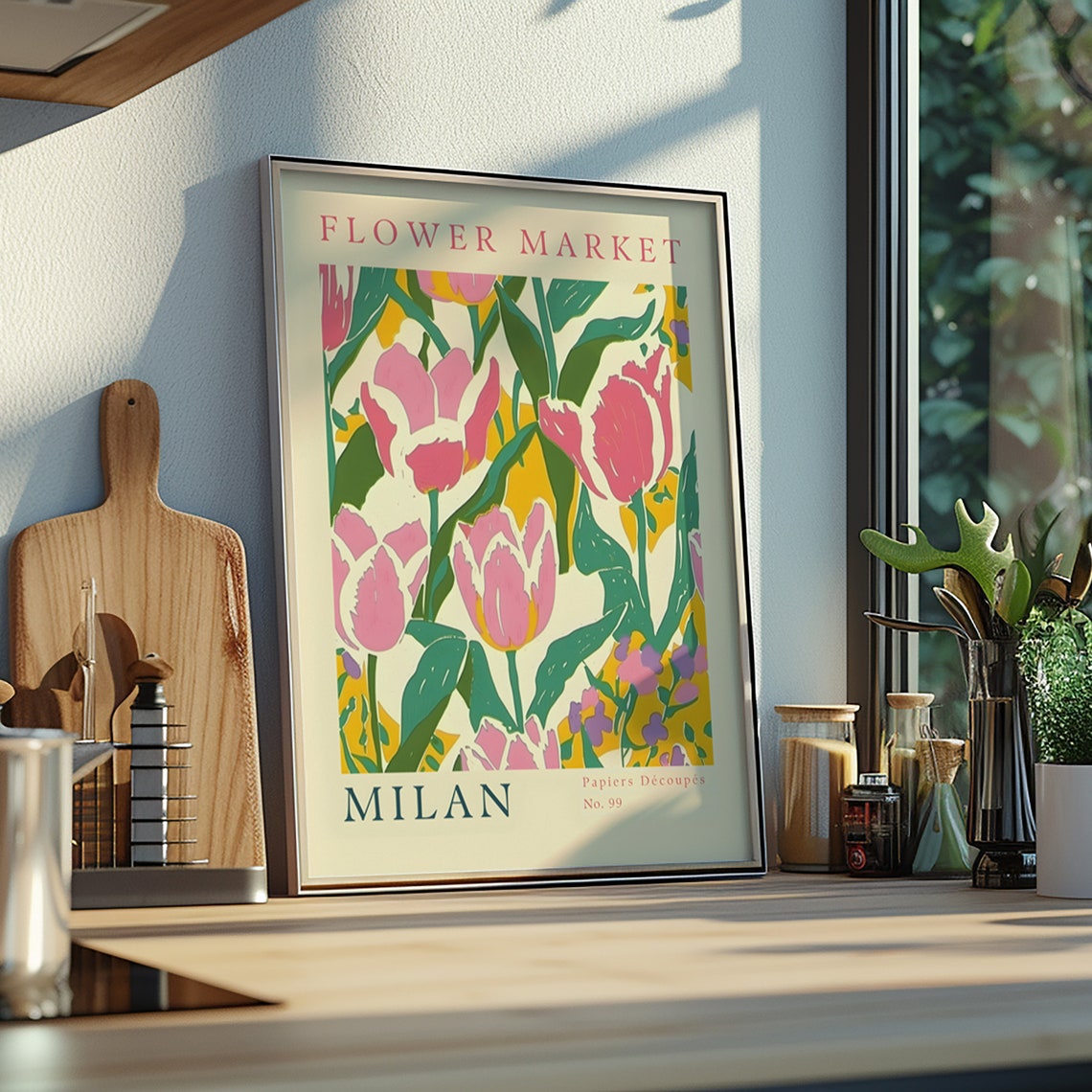 Milan Flower Market Bold Pink Tulip Blooms Botanical Wall Print - Image 2