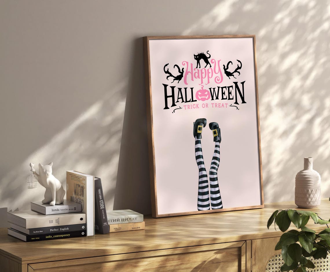 Happy Halloween Trick or Treat Witch Legs Pink Retro Cute Poster