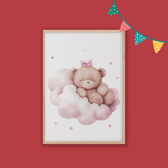 Bear On A Cloud Nursery Decor Baby Room Wall Art Nursery Decor Prints Animal Boho Kids Room Decor Instant