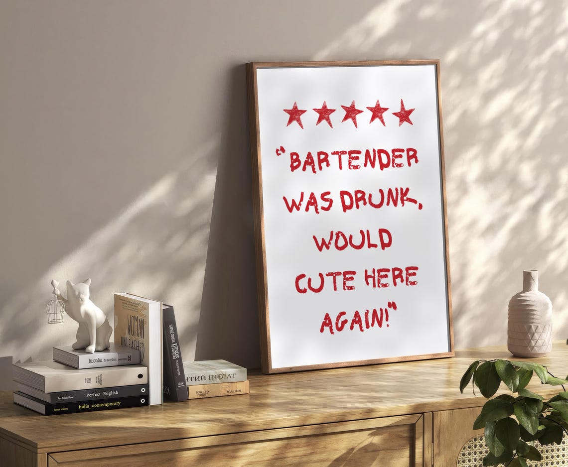 Bartender Was Drunk Five Star Funny Bar Review Decor Sign Poster - Image 2