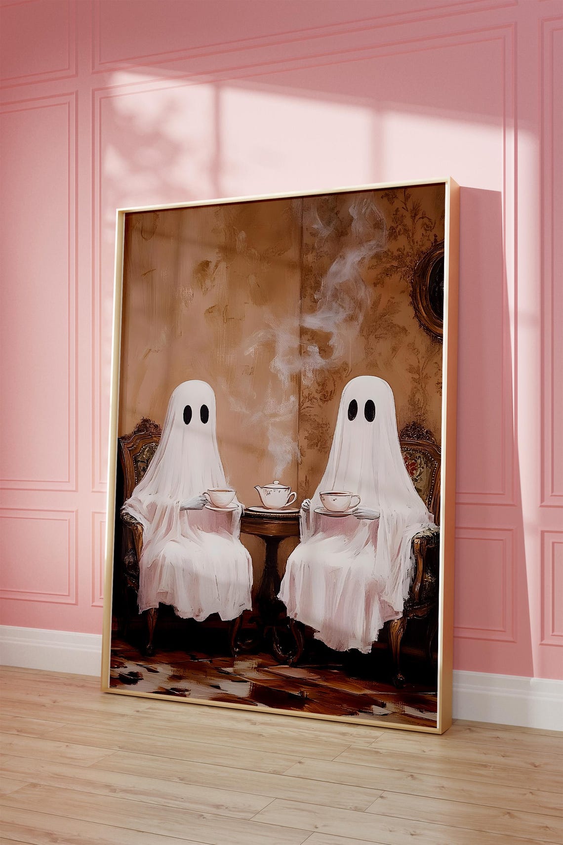 Two Cute Ghosts Sharing Afternoon Tea Vintage Spooky Halloween Poster - Image 4