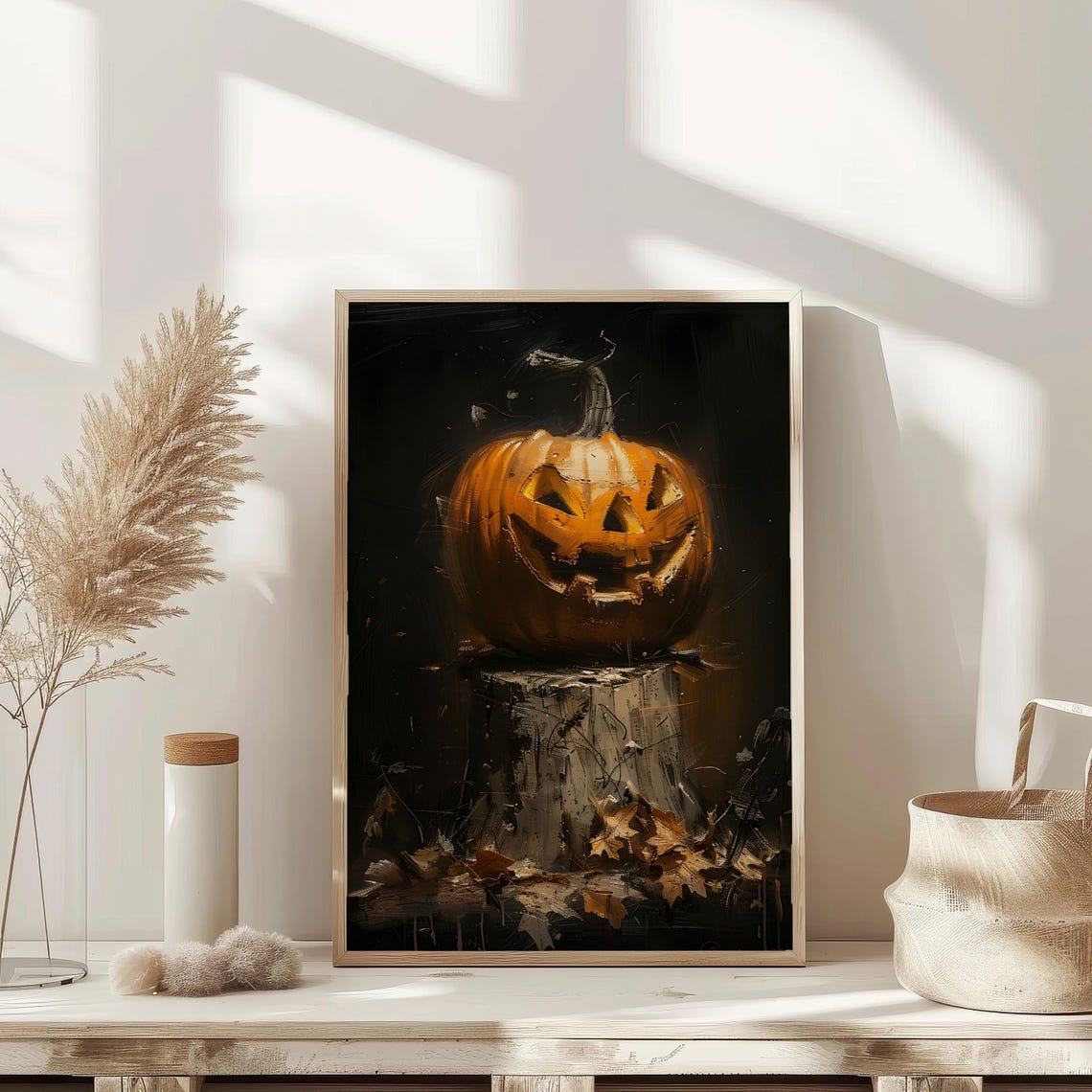 Glowing Jack O Lantern Tree Stump Dark Moody Halloween Poster - Image 2