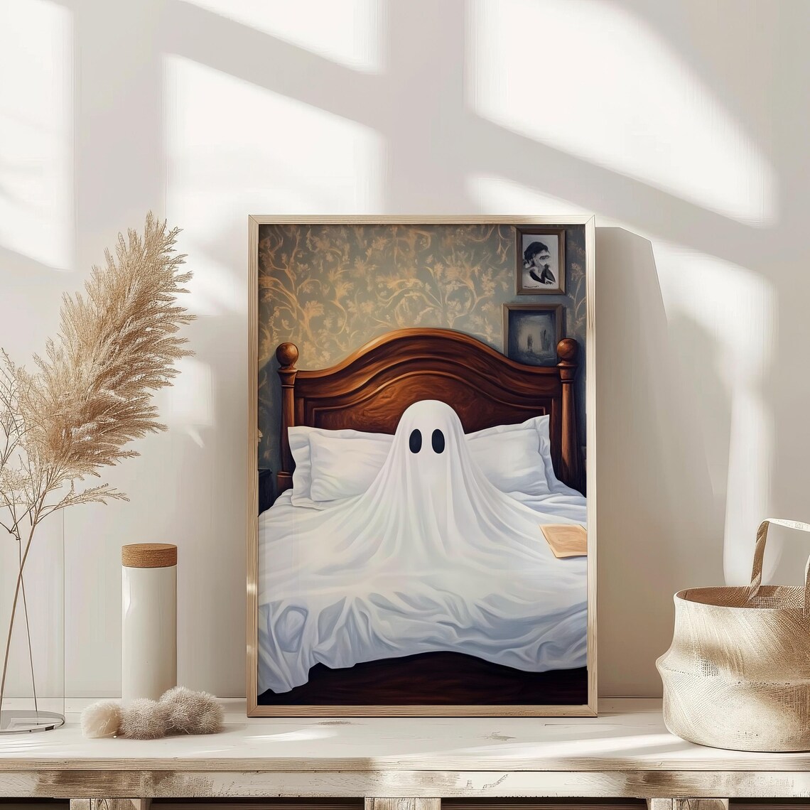 Cute Ghost in Bed Dark Academia Halloween Spooky Room Poster - Image 3