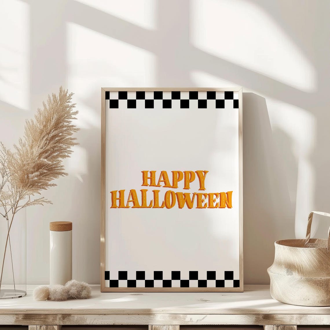 Happy Halloween Orange Checkerboard Retro Spooky Season Poster - Image 2