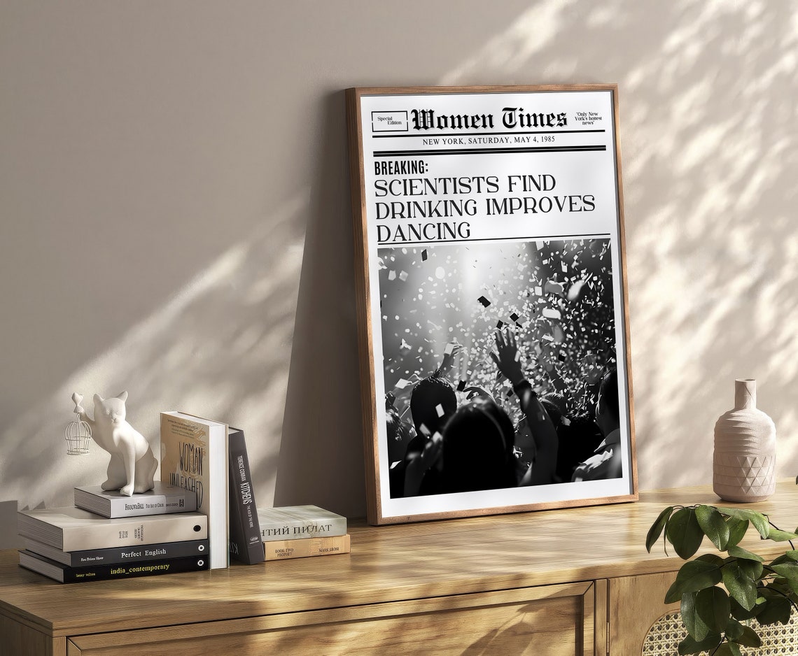 Women Times Newspaper Scientists Drinking Dancing Quote Art Poster - Image 2