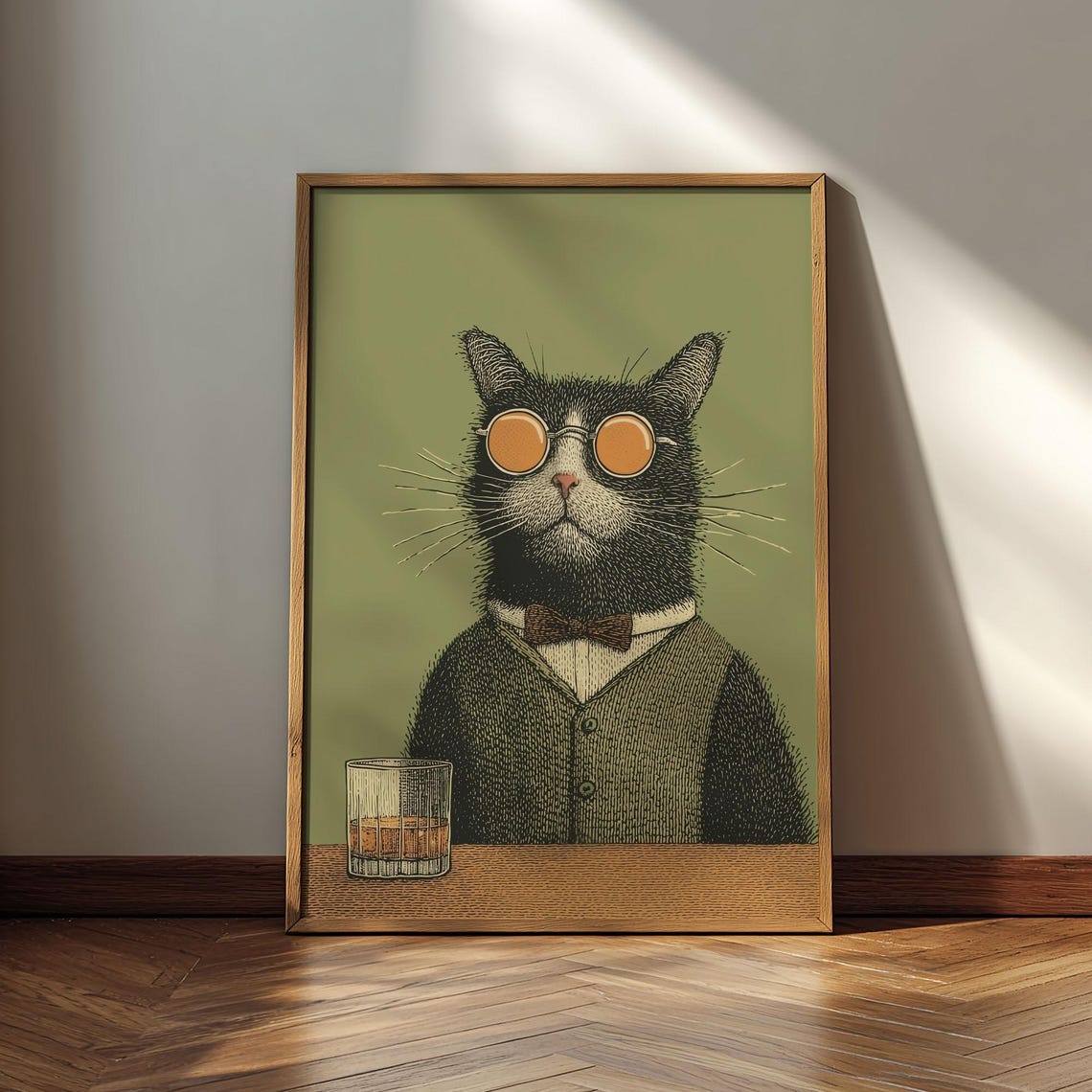Black Cat In Vest Poster Print