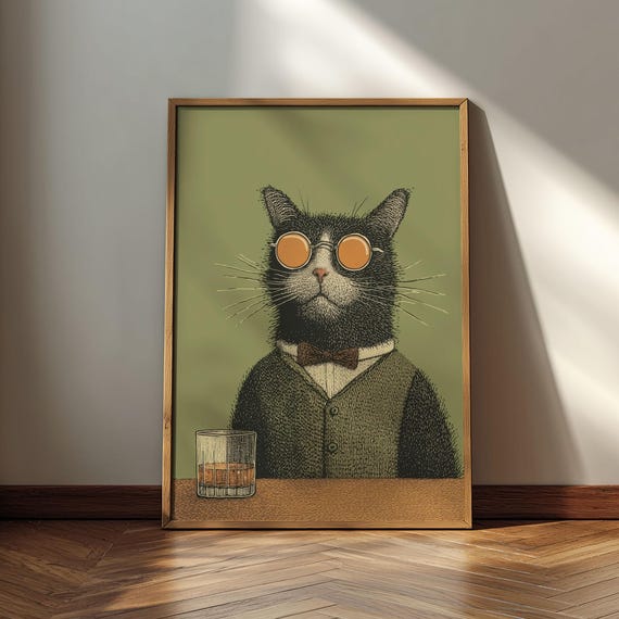 Black Cat In Vest Poster Print