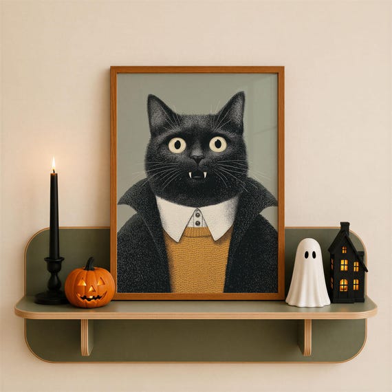 Dapper Vampire Black Cat Poster Anthropomorphic Animal Print