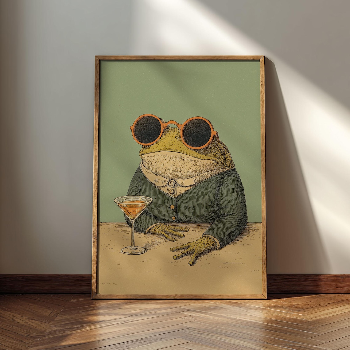 Frog With Cocktail Poster, Whimsical Animal Print