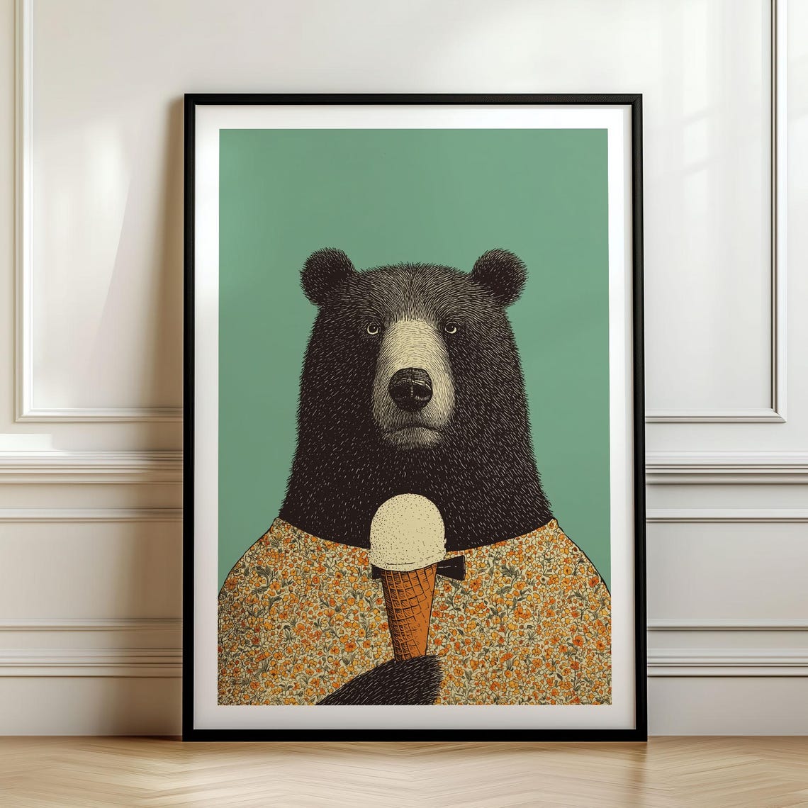 Bear With Ice Cream Poster Whimsical Animal Print