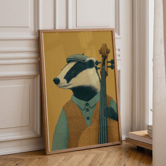 Musician Badger Vintage Animal Art Print