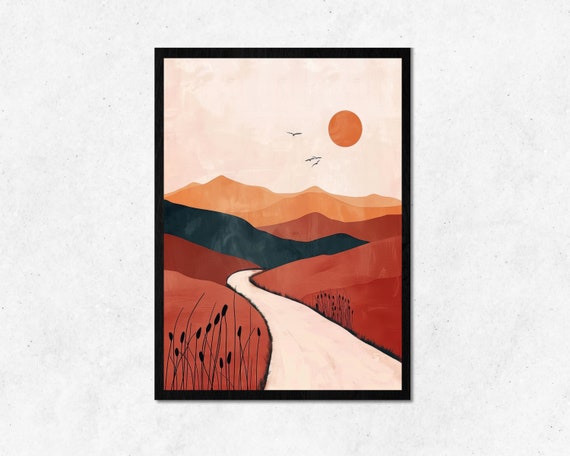 Sunset Boho Minimalist Design Wall Art L Nature Landscape Modern Home Decoration Beautiful Room Decor Use