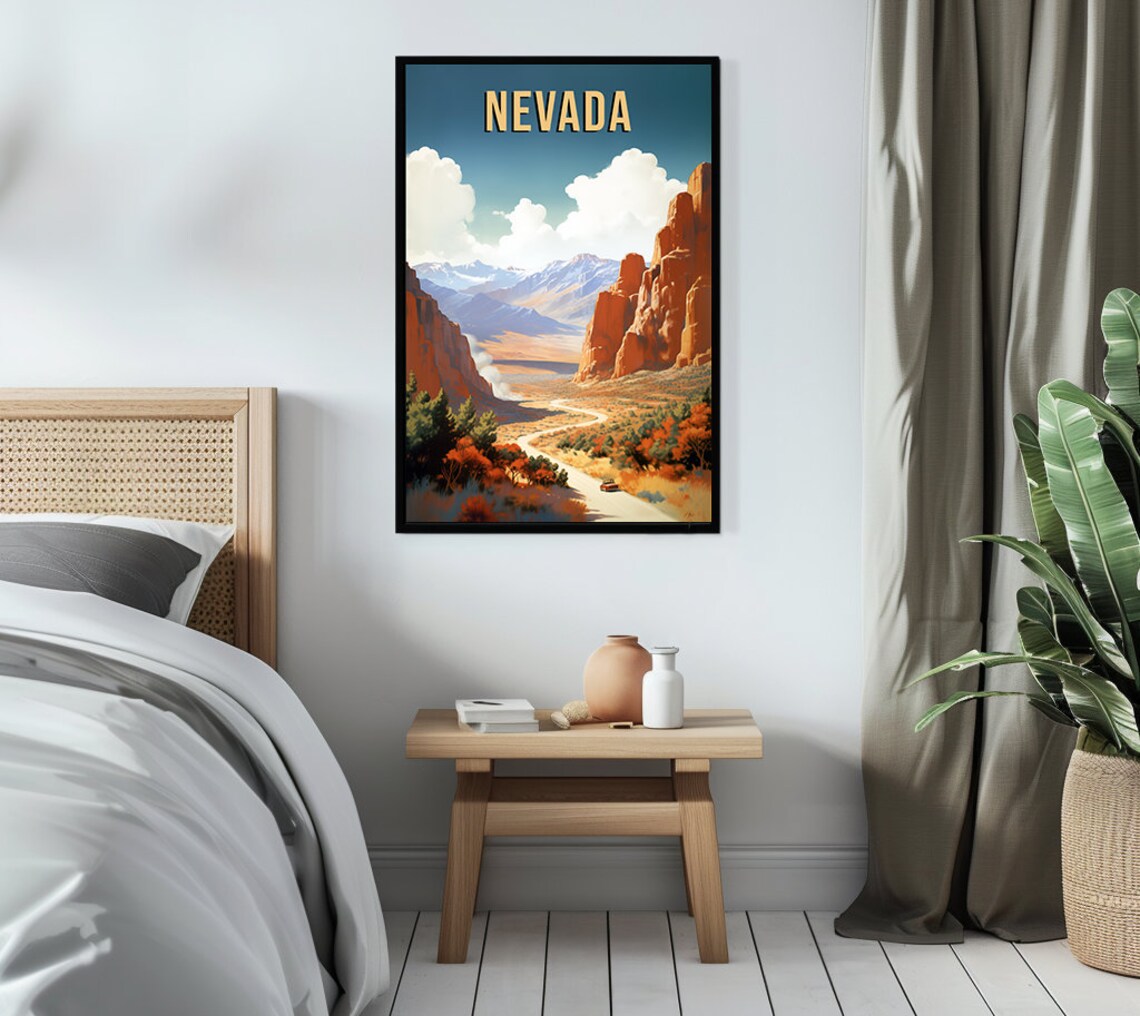 Nevada Desert Road Red Rock Canyon Vintage Adventure Travel Poster - Image 3