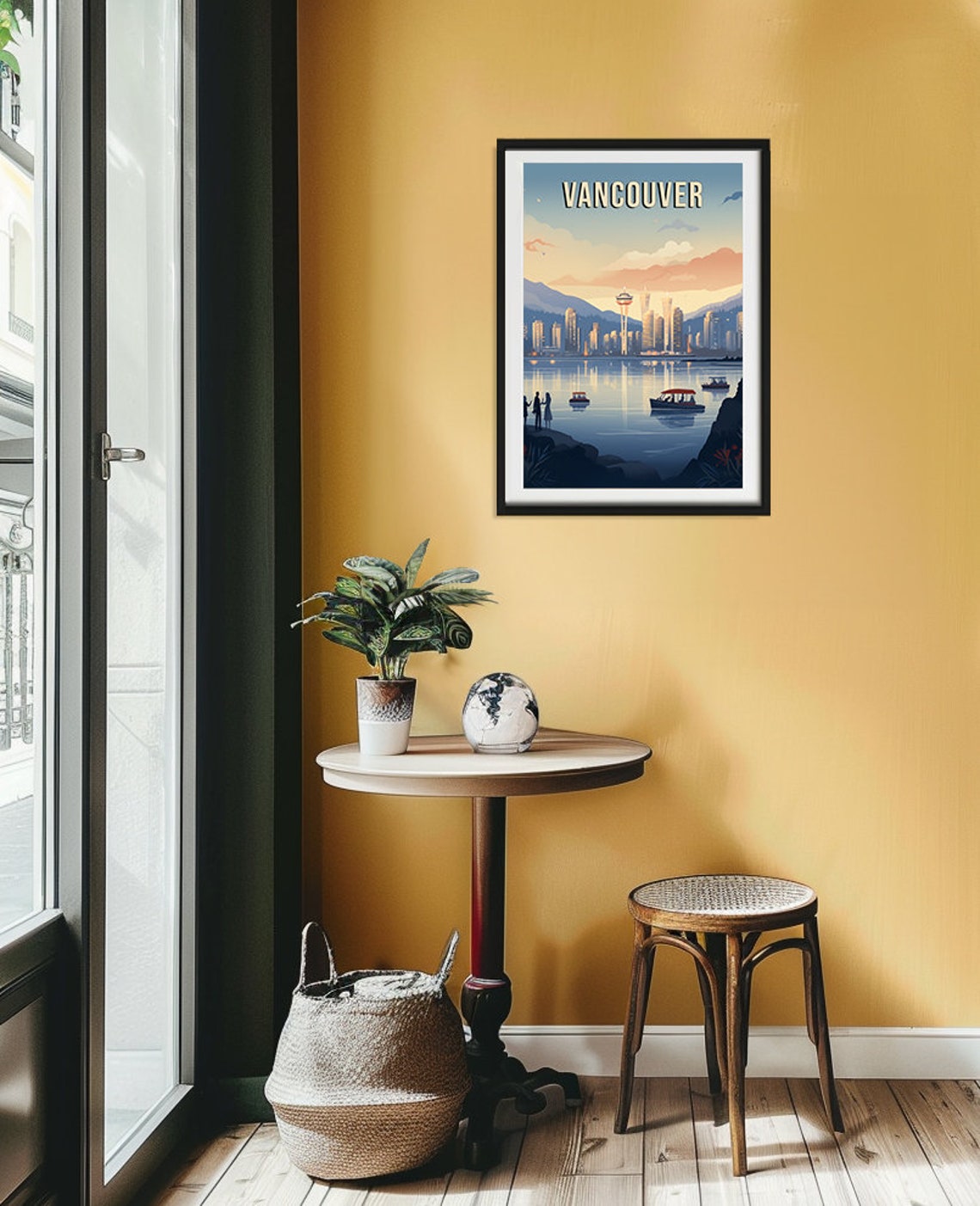 Vancouver British Columbia Harbor Skyline Boats Retro Travel Poster - Image 2