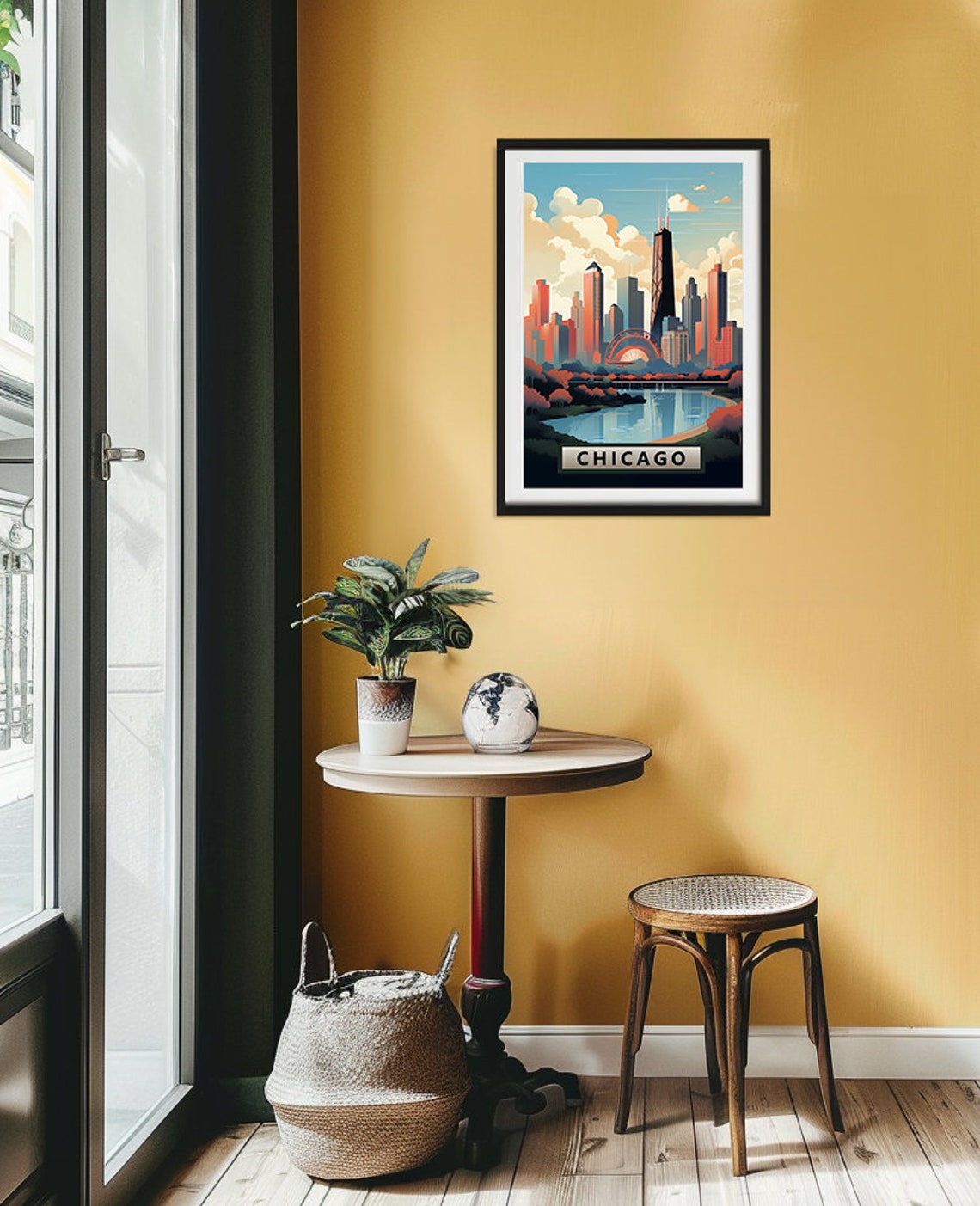 Chicago Illinois Downtown Skyline at Dusk River Retro Art Poster - Image 2