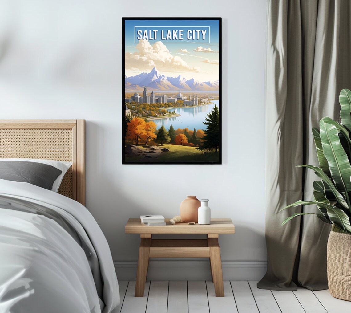 Salt Lake City Utah Fall Foliage Lakeside Vintage Travel Poster - Image 3
