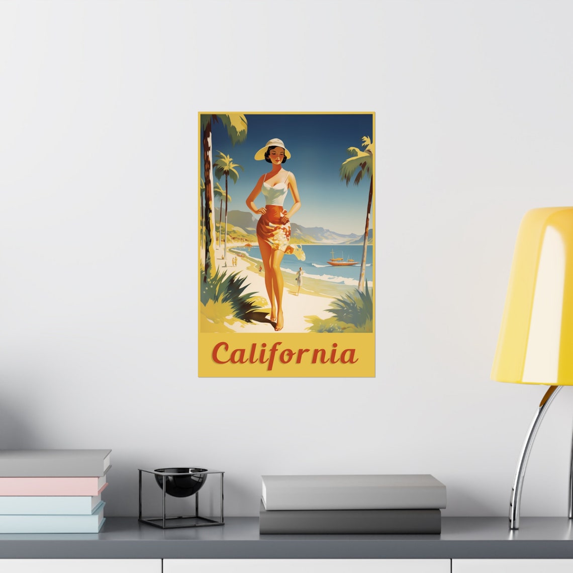 California Vintage Beach Pin-Up Style Illustrated Retro Poster - Image 2