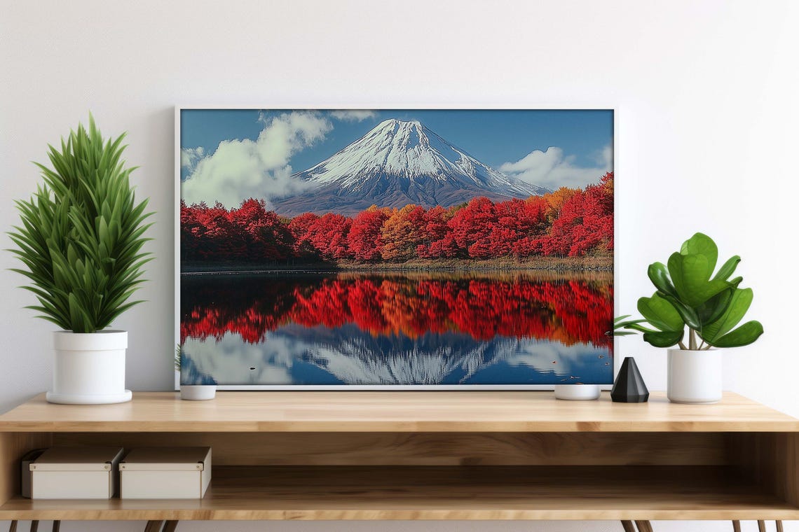 Mount Fuji Autumn Lake Reflection Poster Red Foliage Japan Scenery - Image 4