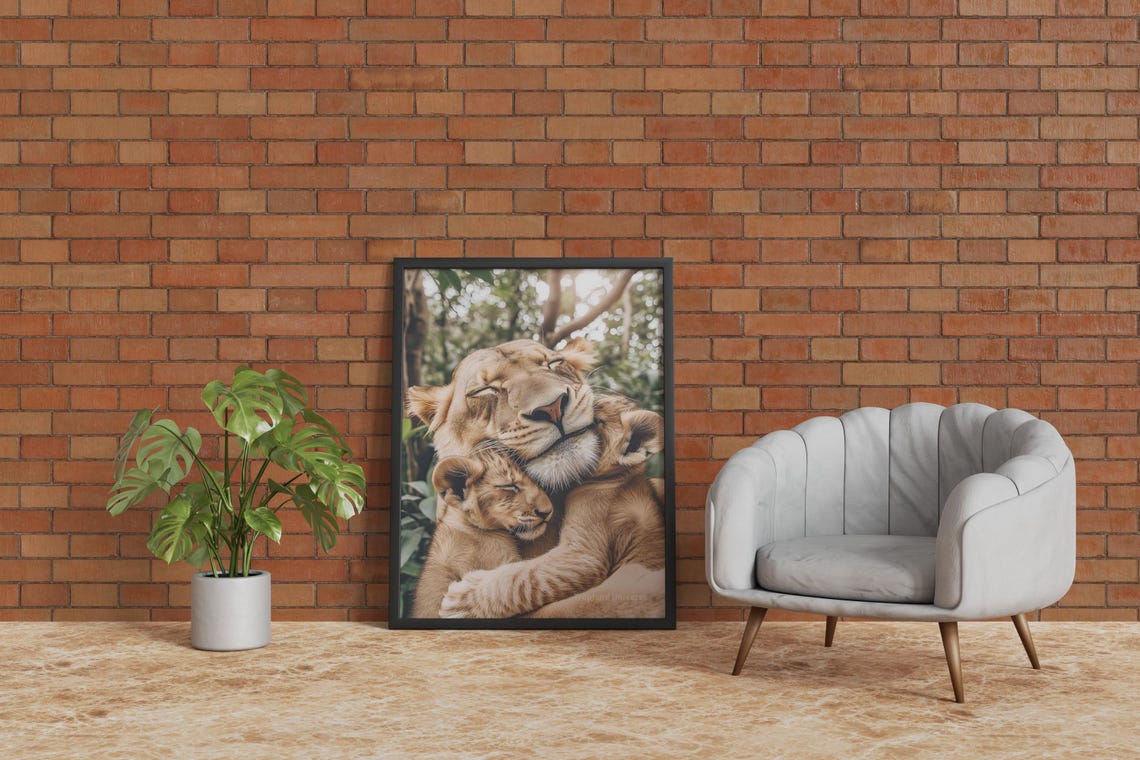 Lioness Nuzzling Cub Close Up Poster Sweet Wildlife Bond Artwork - Image 5