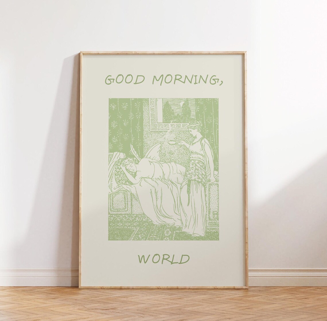 Good Morning World Green Vintage Fairytale Illustration Poster - Image 2