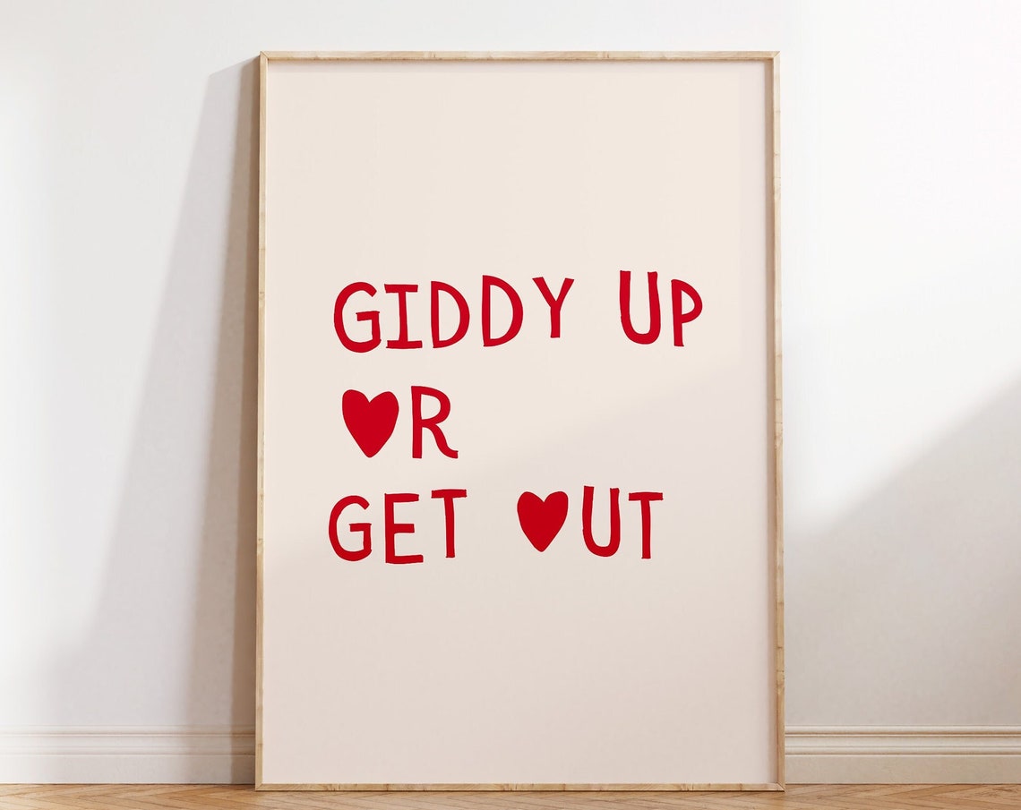 Cute Cowgirl Print Trendy Western Wall Art Horse Print Cowboy Quote Poster Heart Typography Print Giddy Up Poster 1 Print