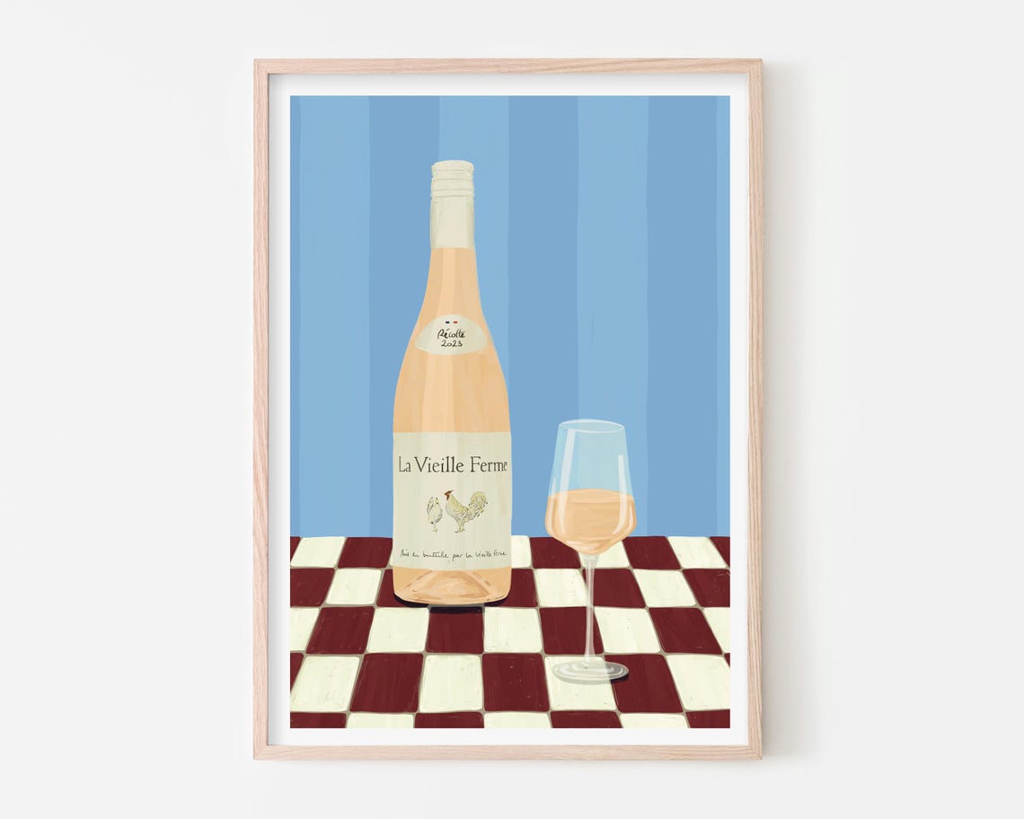 Chicken Wine Poster Print, Home Bar Wall Art