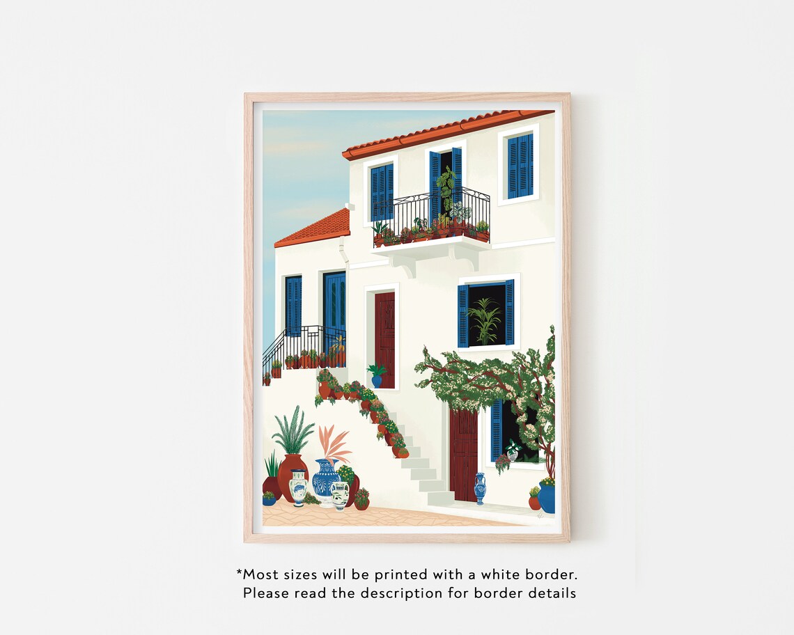 Greek Blue And White House, Mediterranean Travel Poster - Image 2